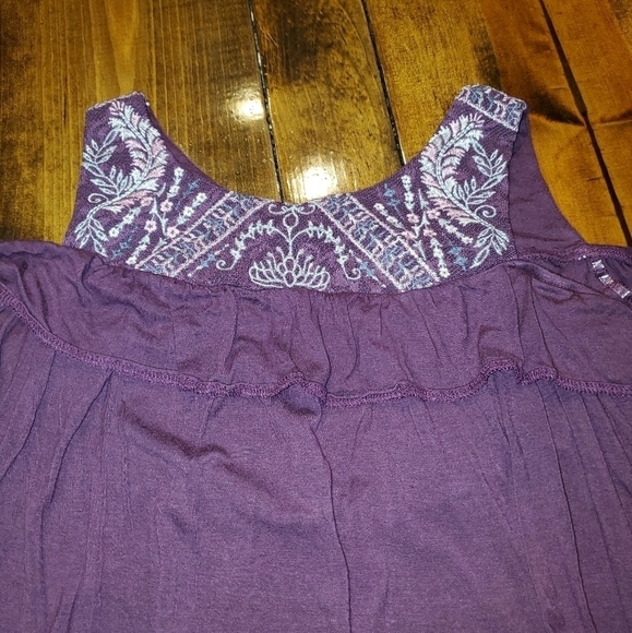 Knox Rose Long Sleeve Burgandy/Purple Cold Shoulder Ruffle Top Large - Picture 2 of 12